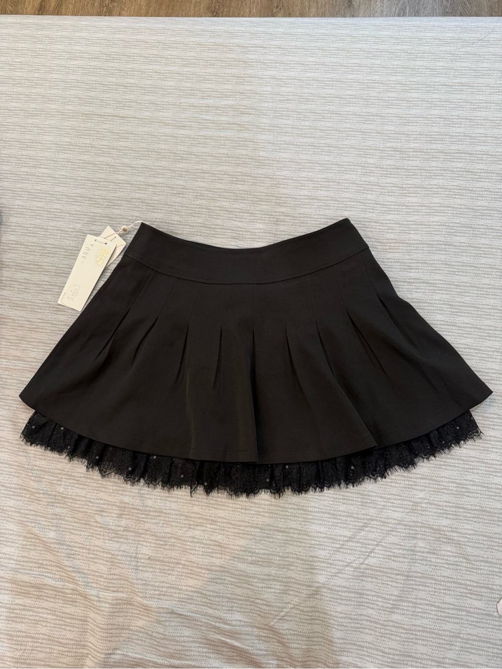 Black Lace-Trim Pleated Skater Skirt - Women